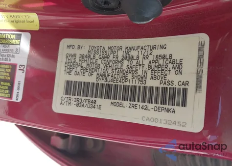 2013 Toyota Corolla Le z USA, uszkodzony, nr VIN 5YFBU4EE4DP111753